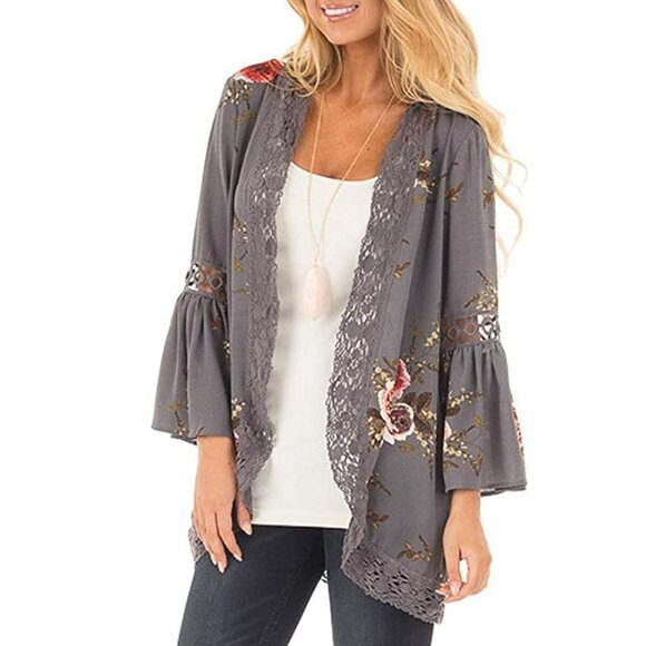 Bohemian Floral Lightweight Bell Sleeve Cottagecore Kimono Jacket - Picture 4 of 13